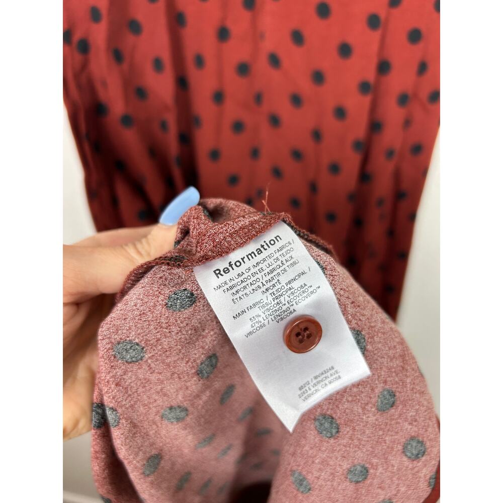 Reformation NWT Wilda Button up Midi Dress Fig Jam Dot Sz 0 Contemporary - Picture 9 of 12